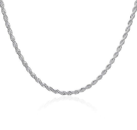 3mm sterling silver 925 twisted rope chain necklace 18 inch diamond cut polished