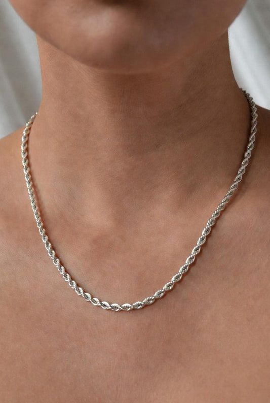 4mm sterling silver 925 twisted rope chain necklace 18 inch diamond cut polished