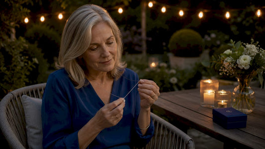Woman examining keepsake jewellery necklace