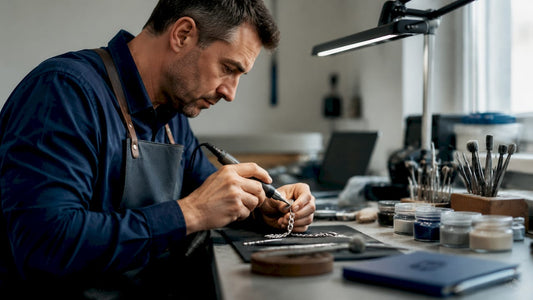 Jeweler polishing sterling silver bracelet