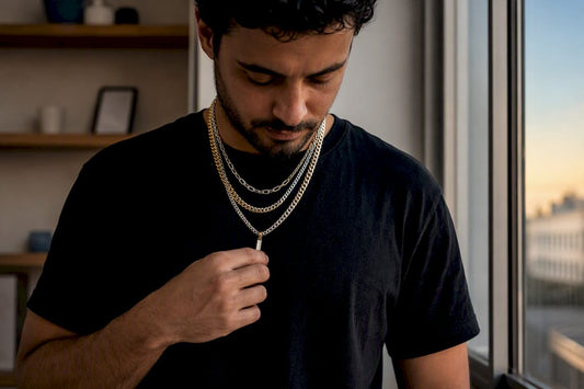 Layered mixed metal chains with two-tone pendant
