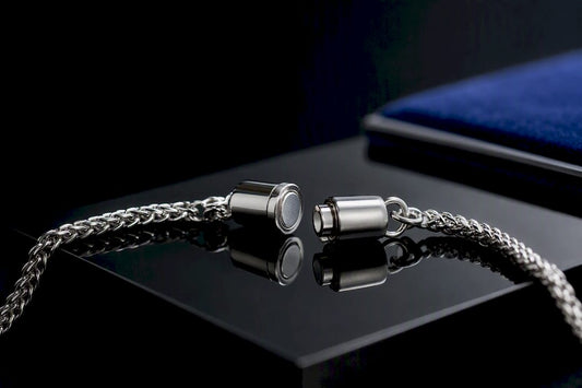 Close-up of magnetic jewellery clasp mechanism