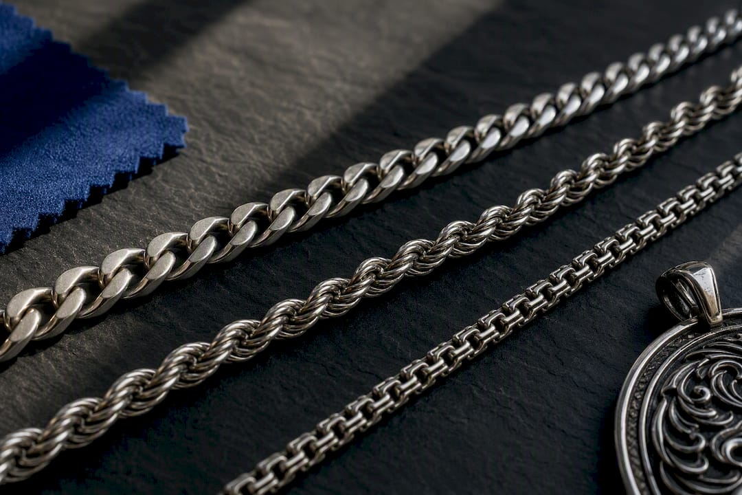 Close detail of strong silver chain links