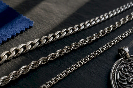 Close detail of strong silver chain links