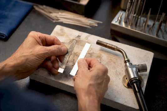 Silver alloy samples in jewellery workshop