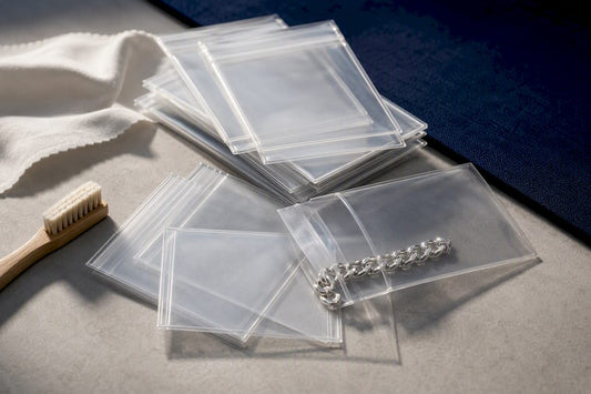 Anti-tarnish bags protecting silver chain sections