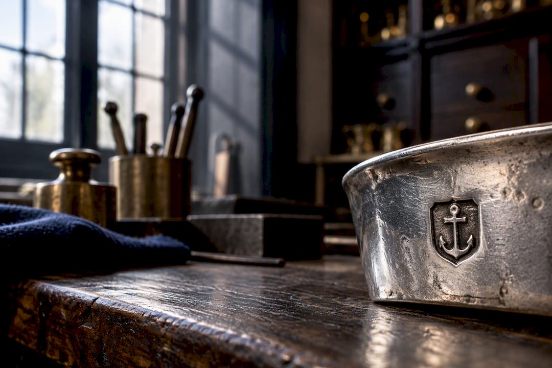 Cropped silver edge bearing anchor mark