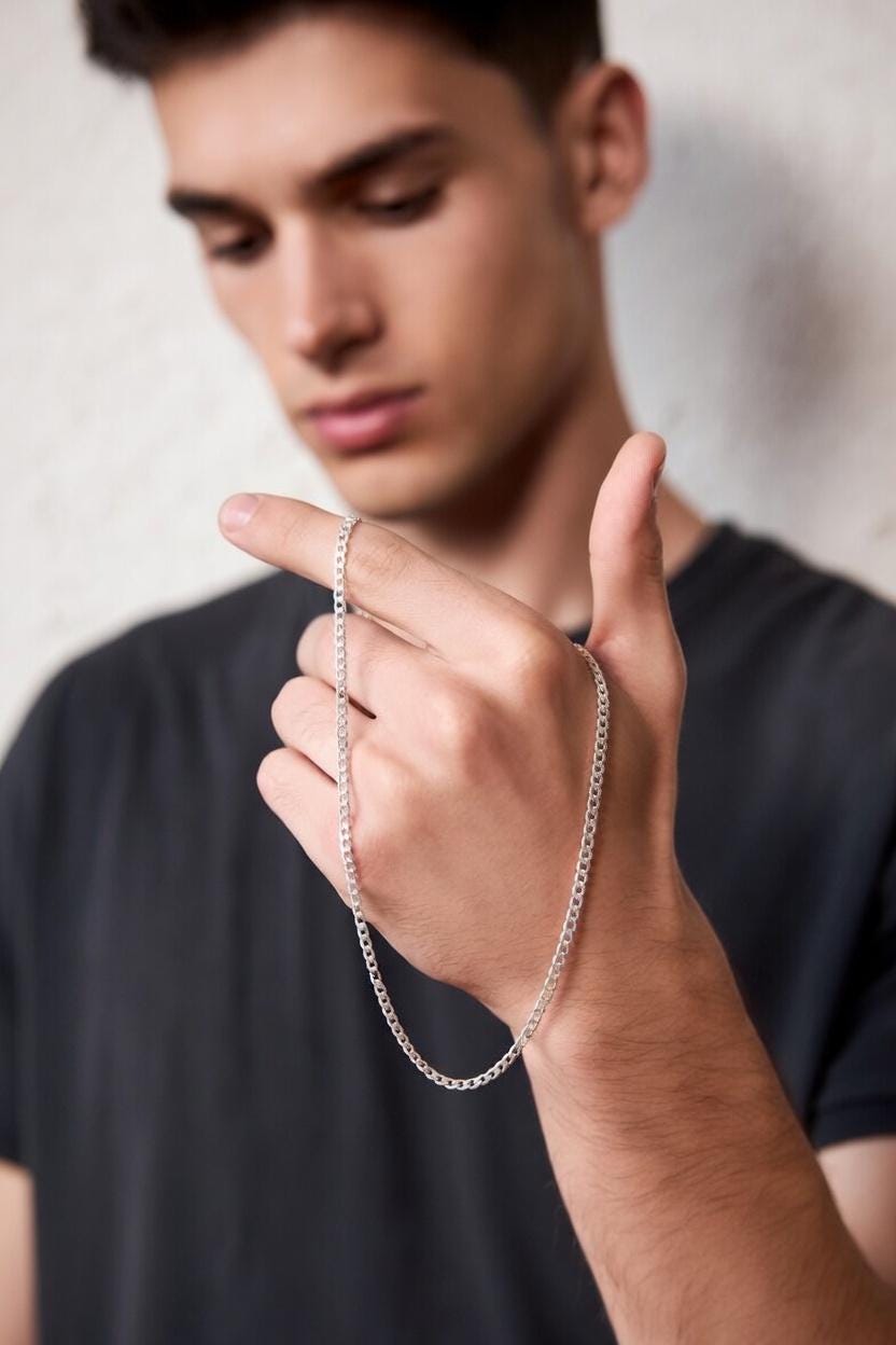  4mm sterling silver 925 curb chain necklace 22 inch polished diamond cut

