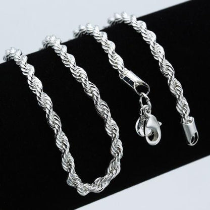 4mm Sterling Silver 925 Twisted Rope Chain Necklace – Diamond Cut Unisex Mens Womens | Multiple Lengths