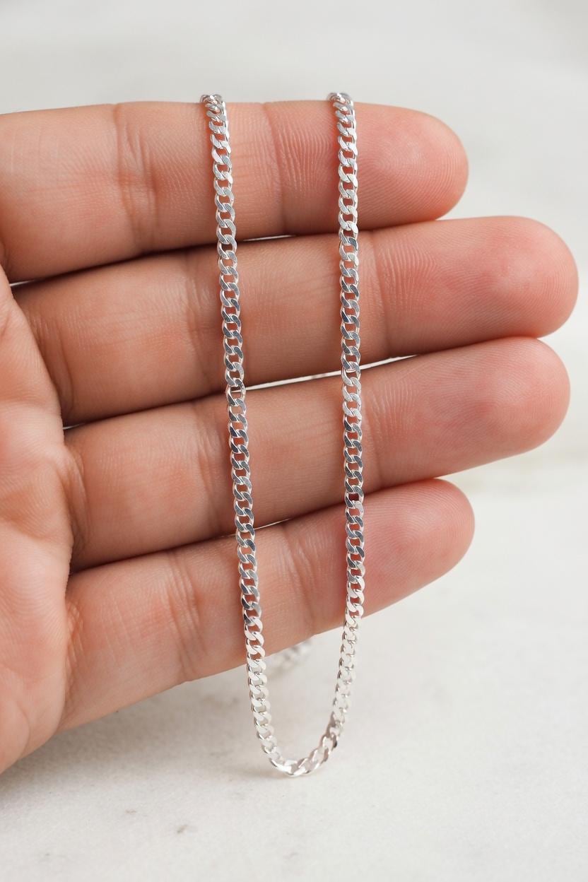 4mm sterling silver 925 curb chain necklace 20 inch polished diamond cut

