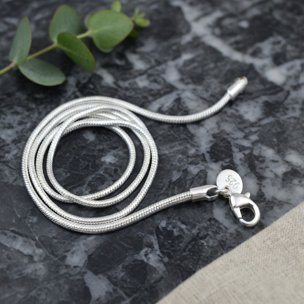 2mm Sterling Silver 925 Snake Chain Necklace – 18 Inch Womens & Girls | Polished Diamond Cut Hypoallergenic