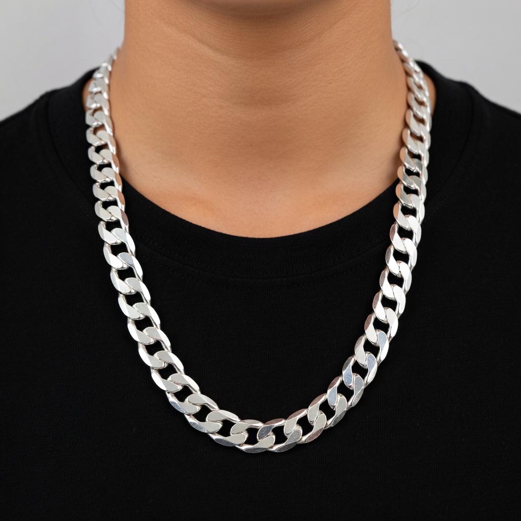 12mm sterling silver 925 thick curb chain necklace 20 inch chunky diamond cut unisex polished

