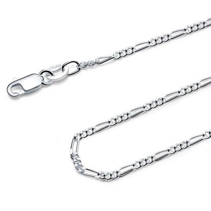 2mm sterling silver 925 Figaro chain necklace 26 inch polished diamond cut

