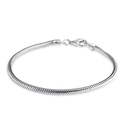 Silver snake chain bracelet on a white background