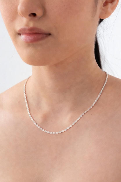 3mm Sterling Silver 925 Twisted Rope Chain Necklace – Diamond Cut Unisex Mens Womens | Multiple Lengths