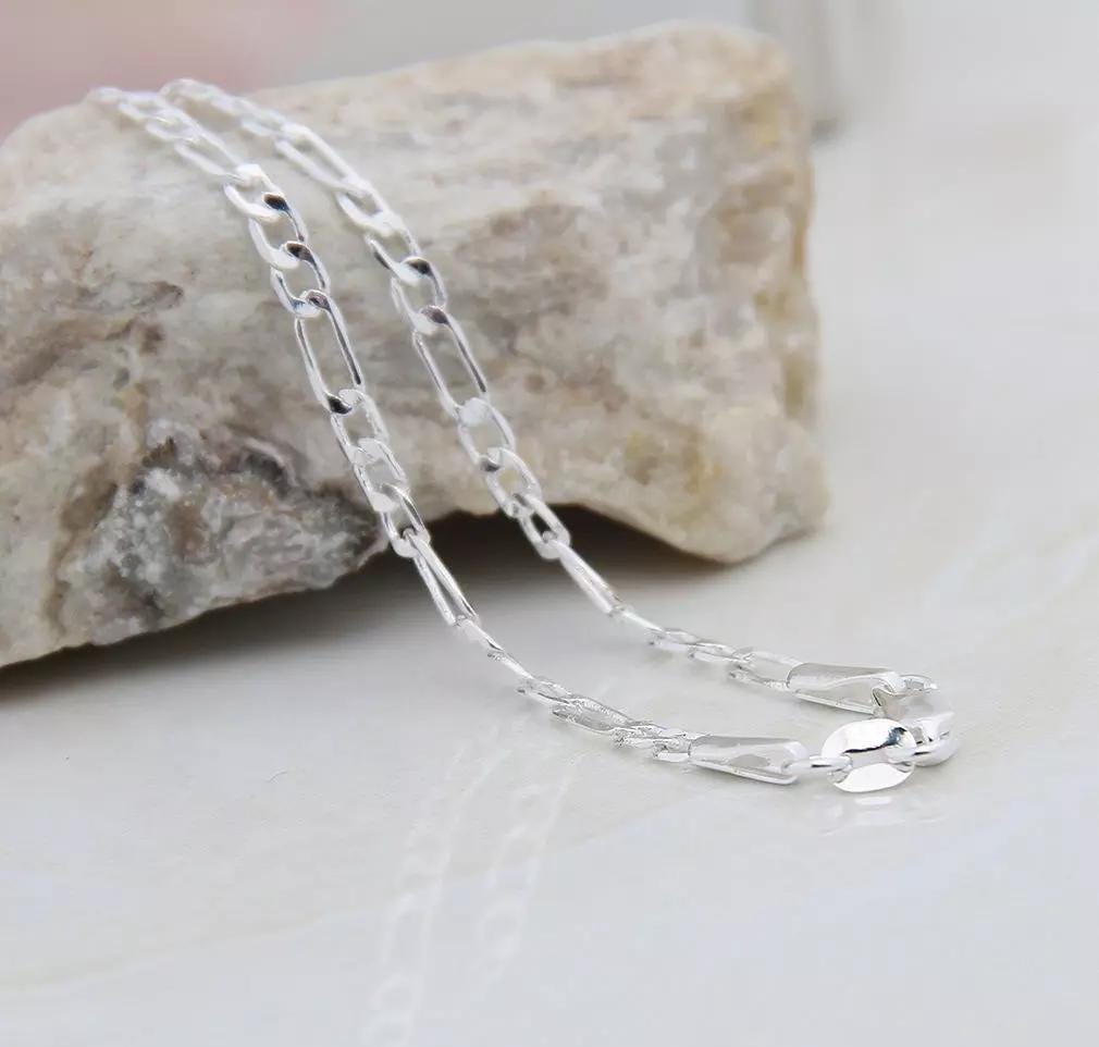 2mm sterling silver 925 Figaro chain necklace 24 inch polished diamond cut layering jewelry

