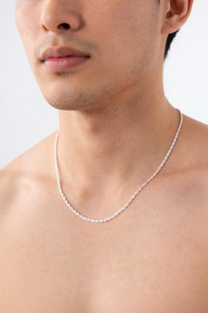 3mm Sterling Silver 925 Twisted Rope Chain Necklace – Diamond Cut Unisex Mens Womens | Multiple Lengths