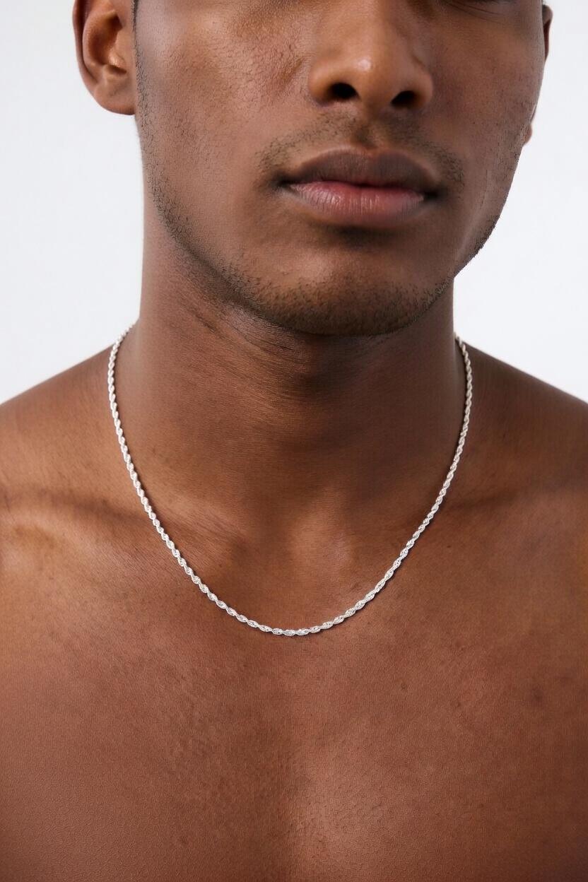 3mm sterling silver 925 twisted rope chain necklace 24 inch diamond cut

