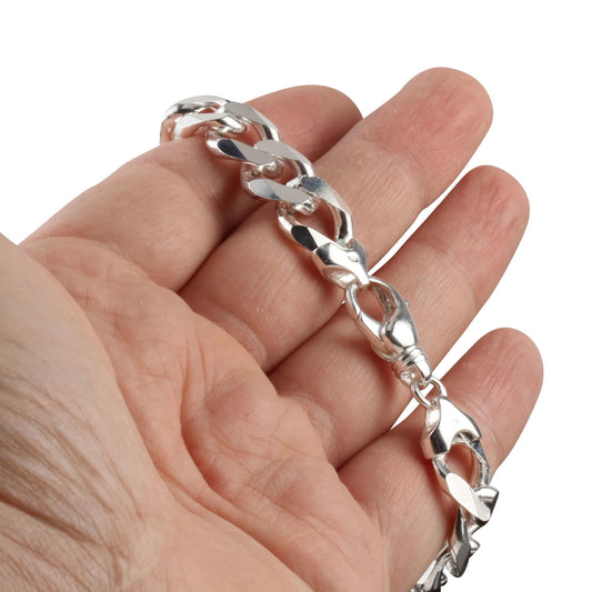 8mm sterling silver thick curb chain bracelet diamond cut polished mens close-up

