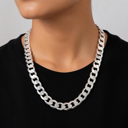 12mm sterling silver curb chain necklace diamond cut heavyweight polished close-up

