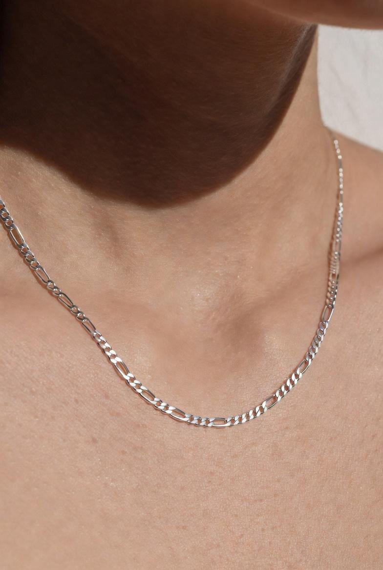 2mm sterling silver 925 Figaro chain necklace 16 inch polished diamond cut unisex mens womens

