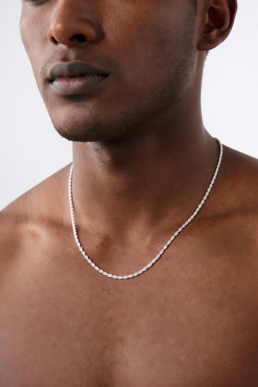 3mm sterling silver 925 twisted rope chain necklace 16 inch diamond cut unisex mens womens

