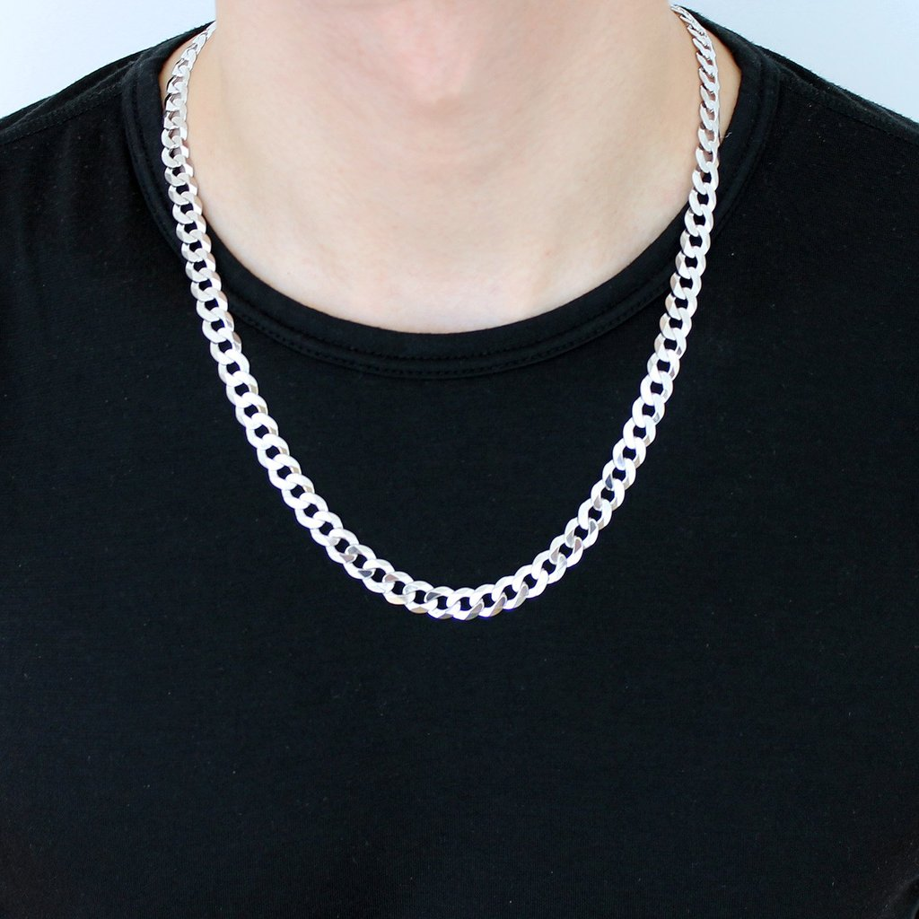 8mm sterling silver thick curb chain necklace diamond cut heavyweight detail

