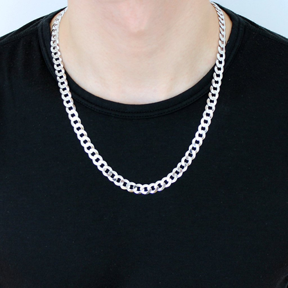 8mm sterling silver thick curb chain necklace diamond cut heavyweight detail

