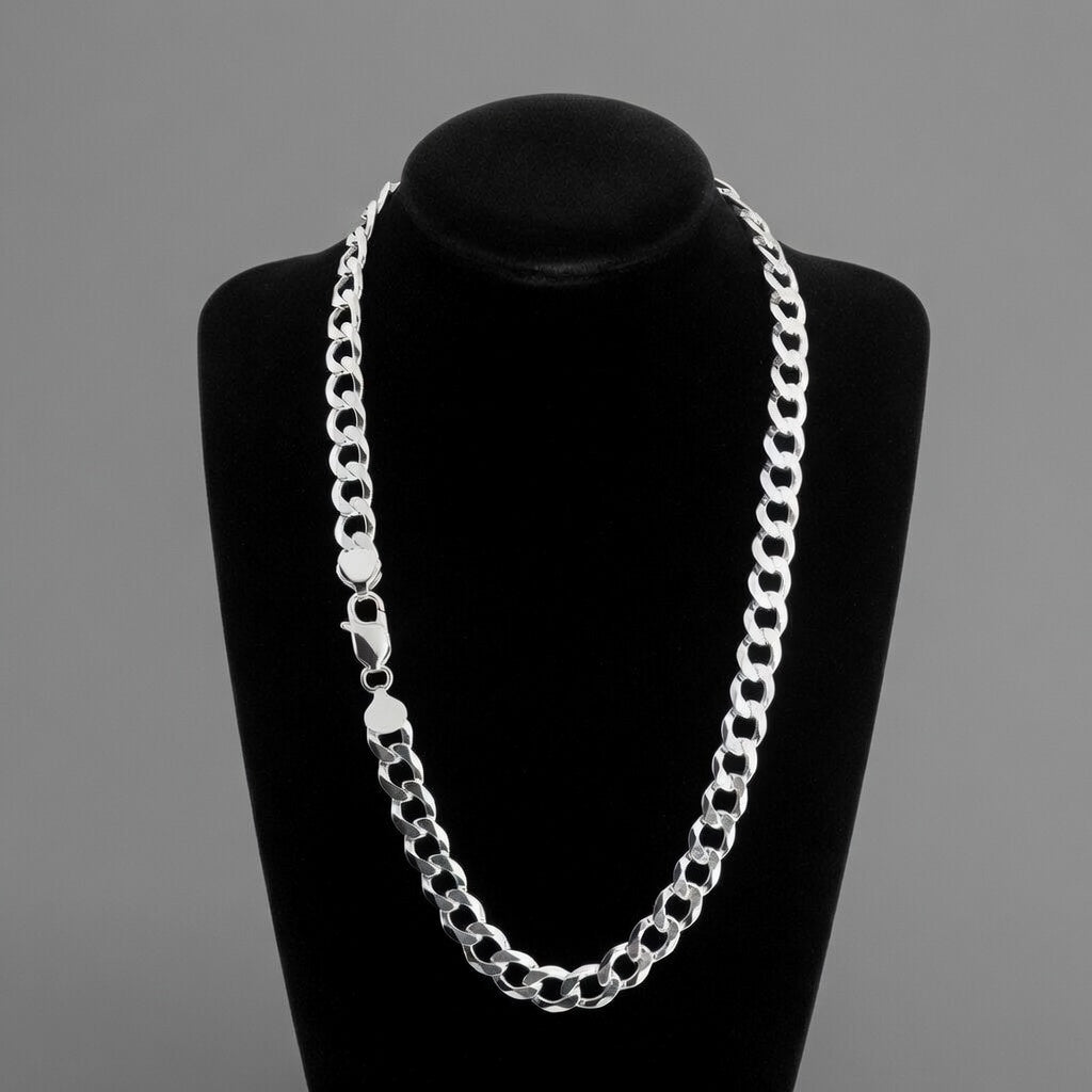 8mm Sterling Silver 925 Thick Curb Chain Necklace Mens Womens Unisex | Polished Diamond Cut 18-24 Inch