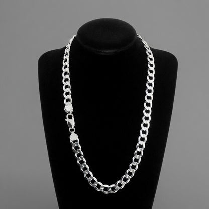 8mm Sterling Silver 925 Thick Curb Chain Necklace Mens Womens Unisex | Polished Diamond Cut 18-24 Inch