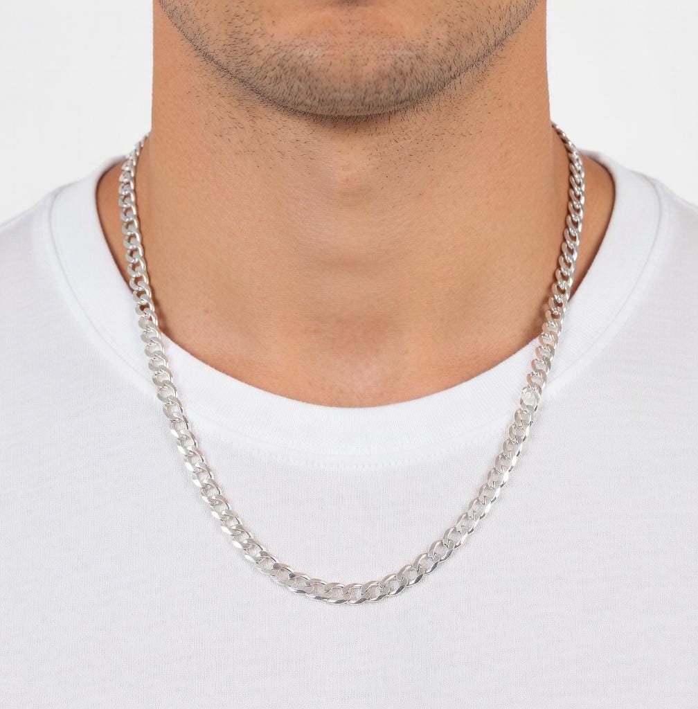 8mm Sterling Silver 925 Thick Curb Chain Necklace Mens Womens Unisex | Polished Diamond Cut 18-24 Inch