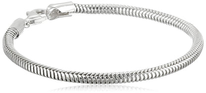 Silver snake chain bracelet on a white background