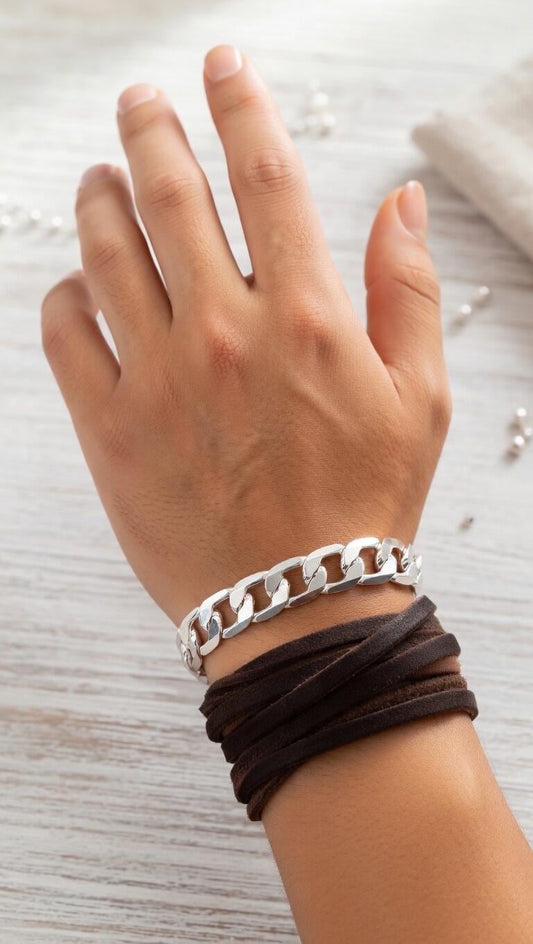 8mm sterling silver 925 thick curb chain bracelet mens boys polished diamond cut 20cm

