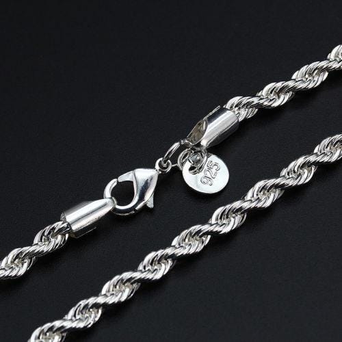 4mm sterling silver 925 twisted rope chain necklace 22 inch diamond cut unisex


