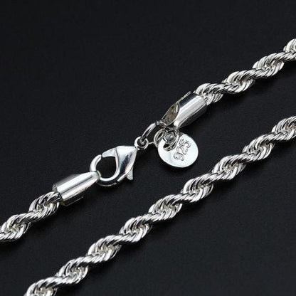 4mm sterling silver 925 twisted rope chain necklace 22 inch diamond cut unisex


