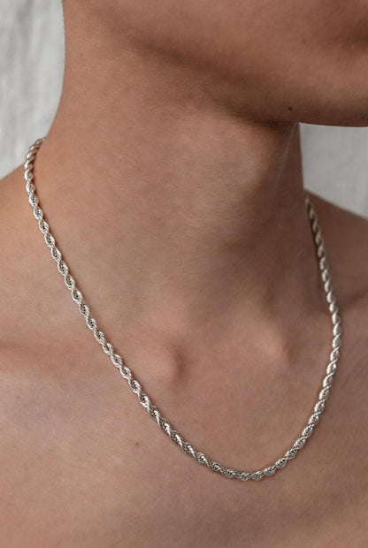 4mm sterling silver 925 twisted rope chain necklace 16 inch diamond cut unisex mens womens

