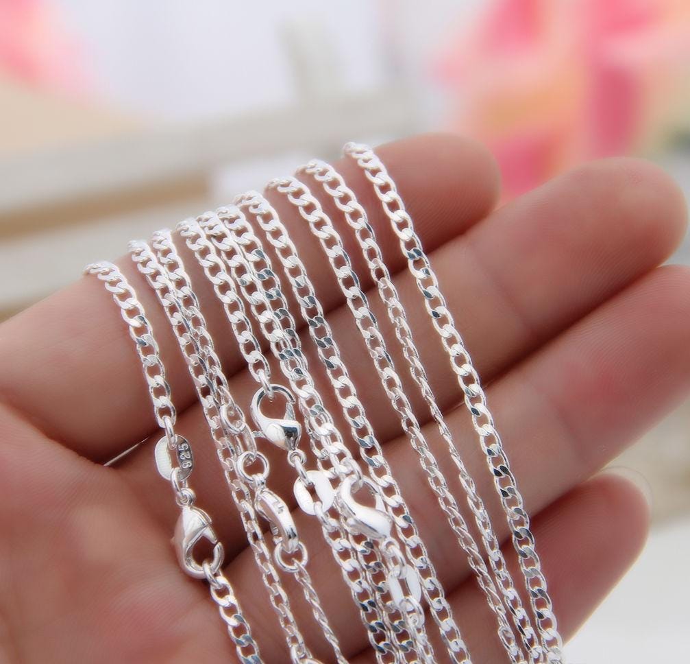 2mm sterling silver 925 curb chain necklace 20 inch polished diamond cut hypoallergenic

