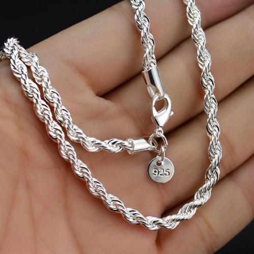 4mm sterling silver 925 twisted rope chain necklace 20 inch diamond cut hypoallergenic


