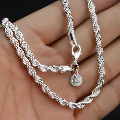4mm sterling silver 925 twisted rope chain necklace 20 inch diamond cut hypoallergenic

