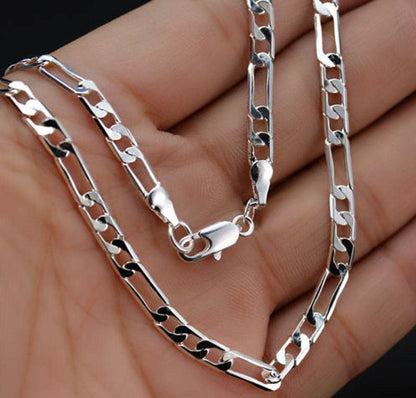  2mm sterling silver 925 Figaro chain necklace 22 inch polished diamond cut unisex

