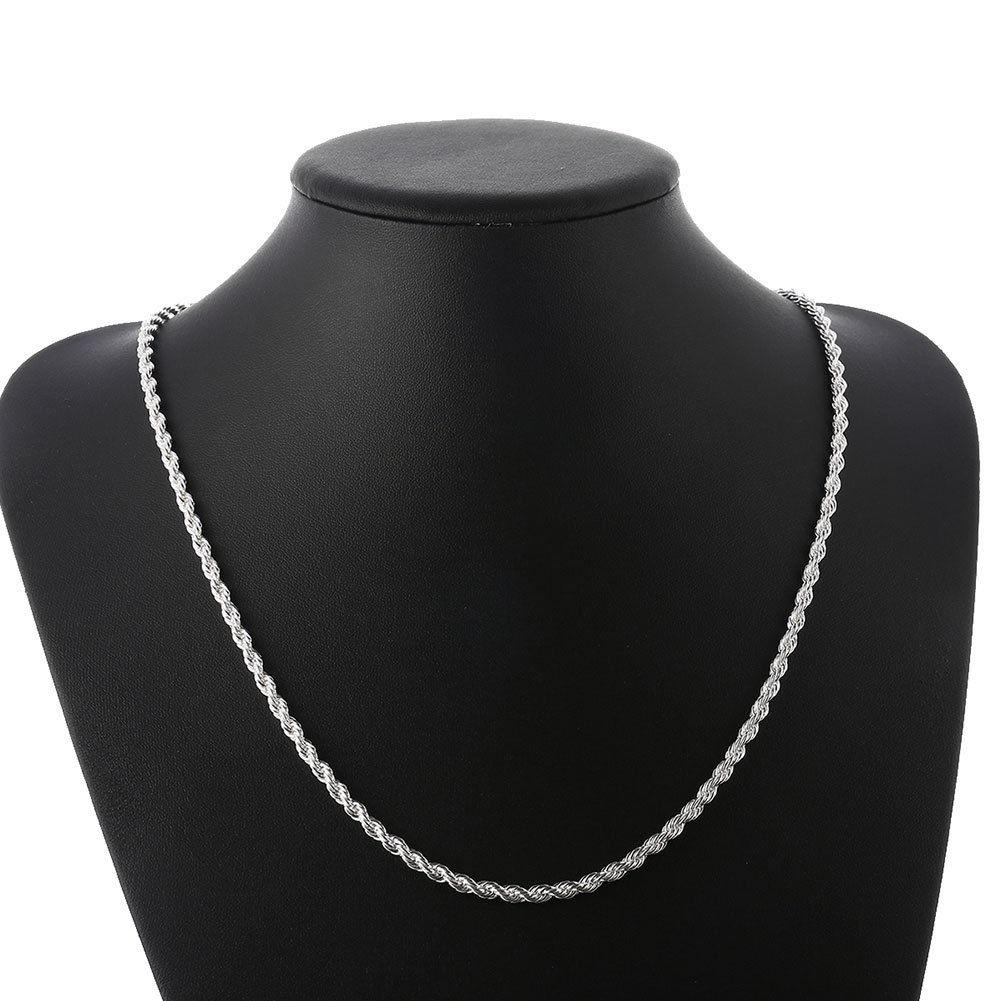 4mm Sterling Silver 925 Twisted Rope Chain Necklace – Diamond Cut Unisex Mens Womens | Multiple Lengths