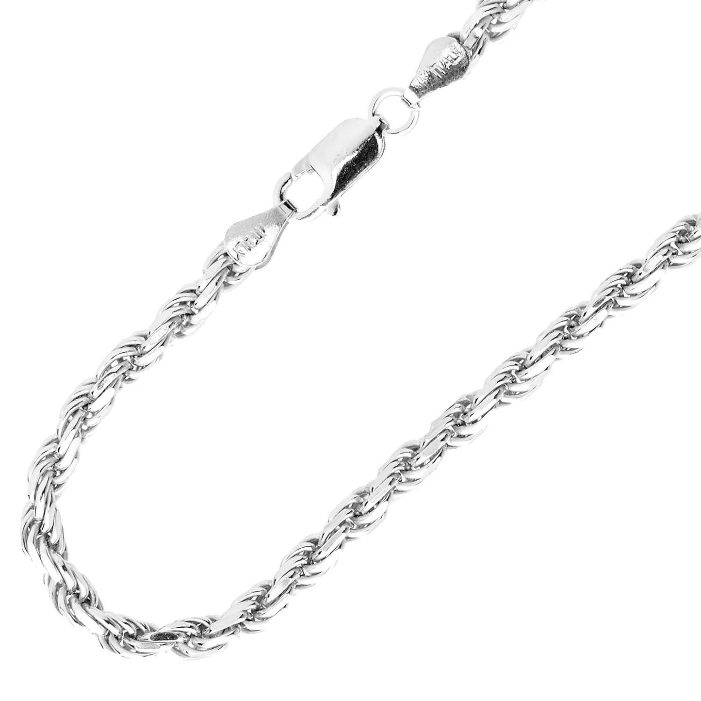  4mm sterling silver twisted rope chain necklace diamond cut close-up detail

